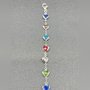 🩷 3/$15 Heart Charm Silver Bracelet with Multicolor Stones NWOT